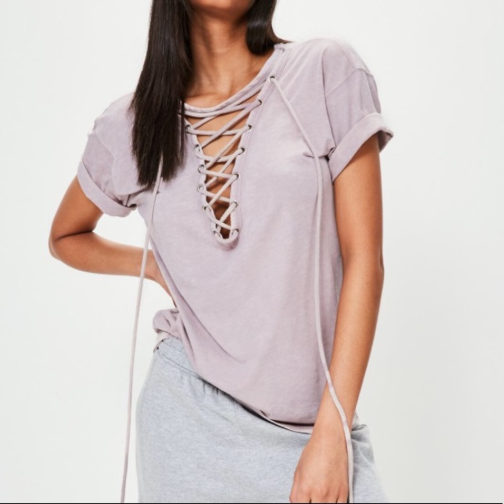 MISSGUIDED purple lace up t shirt